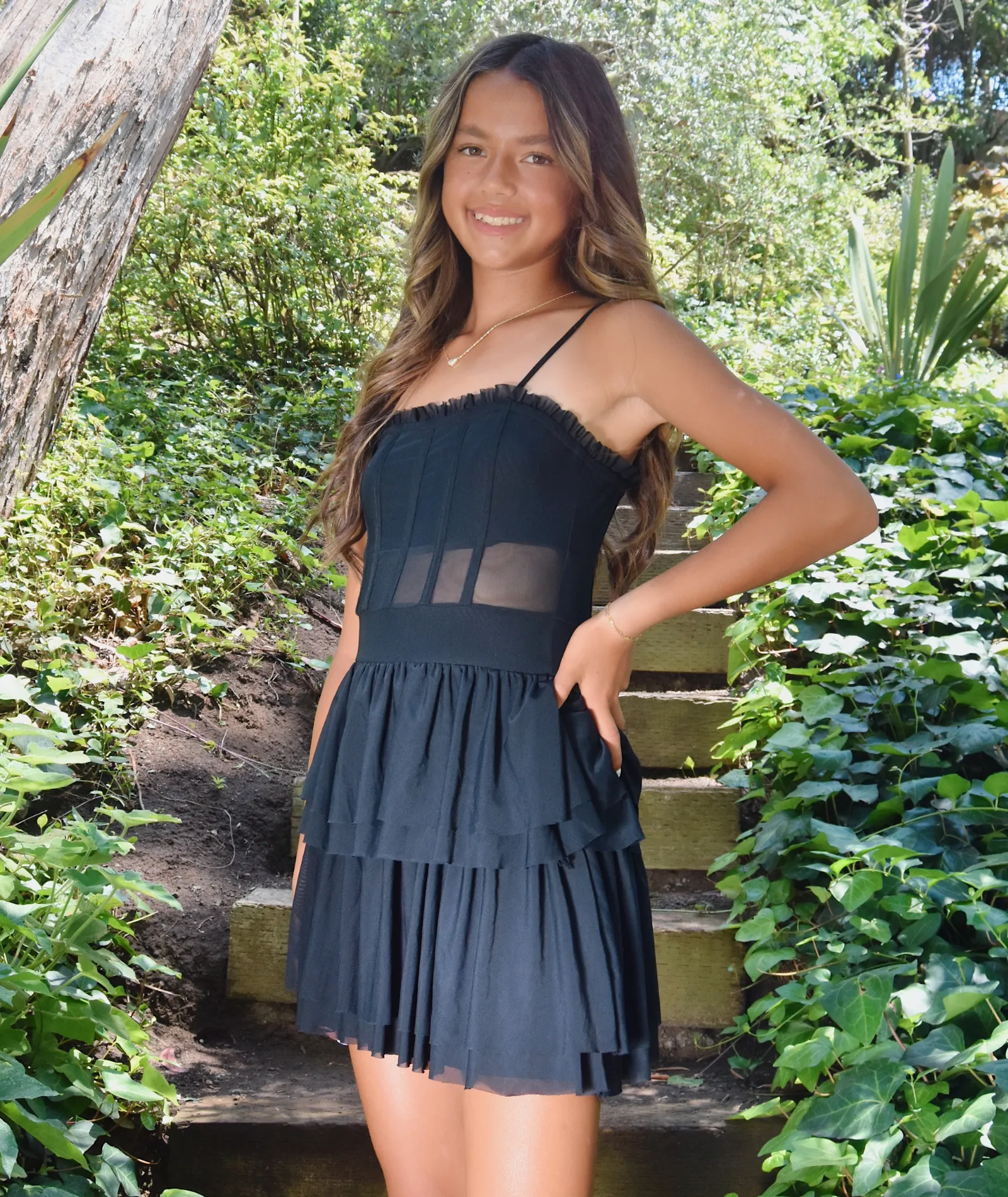 FBZ Girls Black Net Corset Dress