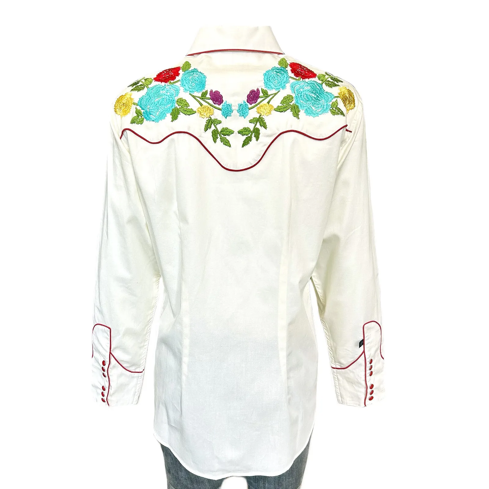 Women's Vintage Ivory Floral Pastel Embroidery Western Shirt